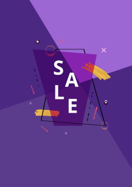 Geometrik soyut kompozisyon ile satış banner. Metin ile Ultra violet tanıtım kartı. Dekorasyon için reklam tasarım şablonu. Vektör çizim.