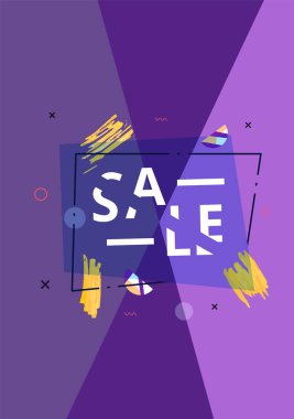 Satış afiş geometrik soyut kompozisyon ve dilimlenmiş arka plan ile. Metin ile promosyon kartı. Afiş reklam tasarımı için. Vektör çizim.