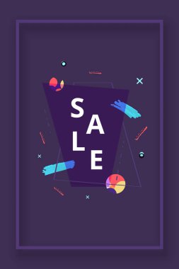 Geometrik soyut kompozisyon ile satış banner. Metin ile terfi karanlık kartı. Dekorasyon için reklam tasarım şablonu. Vektör çizim.