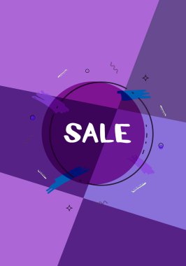 Satılık dikey afiş geometrik soyut kompozisyon ile. Metin ile promosyon kartı. Afiş reklam tasarımı için. Vektör çizim.