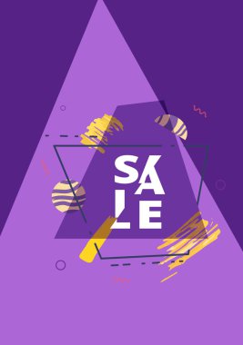 Geometrik soyut kompozisyon ile satış banner. Metin ile promosyon kartı. Afiş reklam tasarımı için. Vektör çizim.