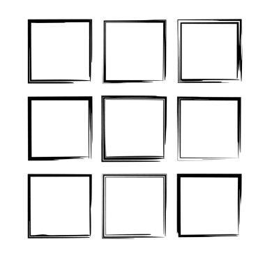 Siyah kare grunge çerçeve kümesi. Geometrik boş sınırları. Vektör çizim. 