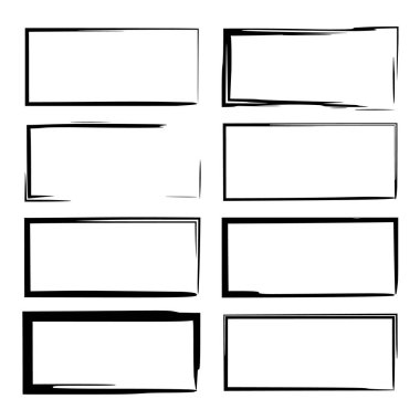 Siyah grunge doğrusal çerçeve kümesi. Dikdörtgen kenarlık. Vektör çizim. 