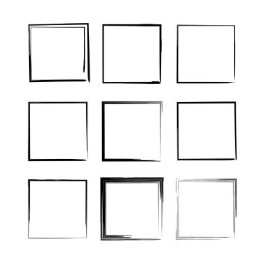 Siyah dikdörtgen grunge çerçeve kümesi. Boş sınırları. Vektör çizim. 
