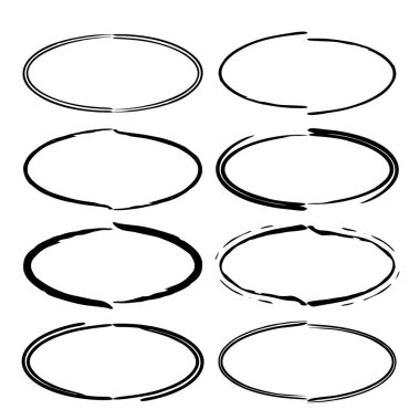 Siyah yuvarlak grunge çerçeve kümesi. Oval boş sınırları. Vektör çizim. 