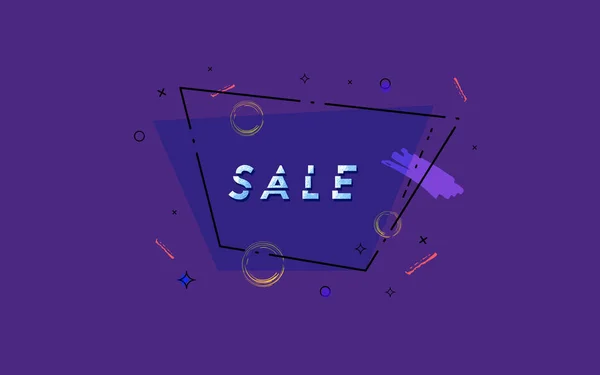 Sale Banner Geometric Abstract Composition Horizontal Dark Violet Promotion Card — Stock Vector