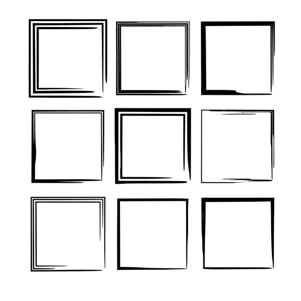 Set Zwart Vierkant Grunge Frames Vectorillustratie — Stockvector