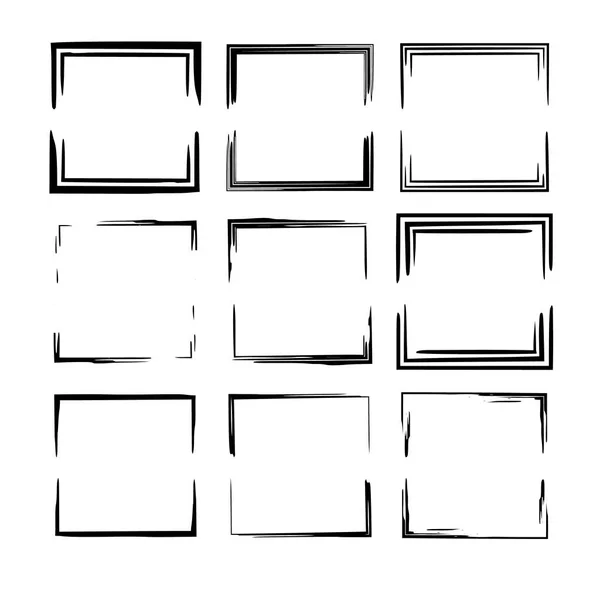 Set Aus Schwarzen Quadratischen Grunge Rahmen Leere Grenzen Vektorillustration — Stockvektor