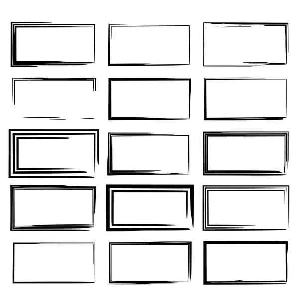 Set Black Rectangle Grunge Frames Square Empty Borders Vector Illustration — Stock Vector