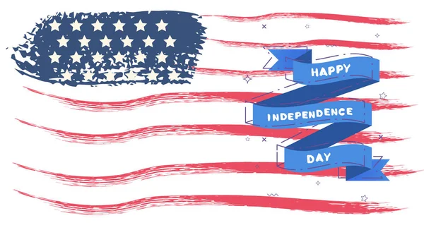 快乐独立日水平横幅与丝带 美国国旗元素以文本 假日设计模板 矢量插图 — 图库矢量图片