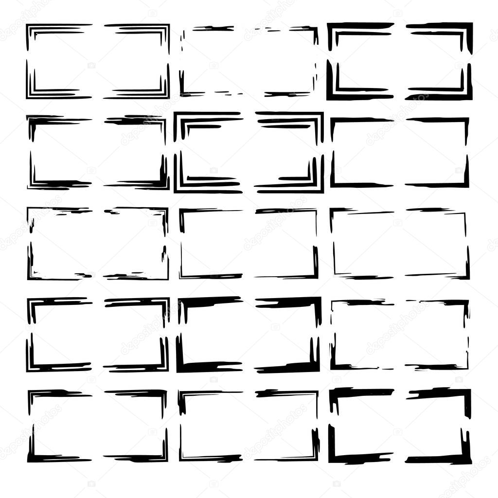 Set of black rectangle grunge frames. Square empty borders. Element for Graphic Design - Banner, Poster, Flyer, Brochure, Card. Vector illustration. 