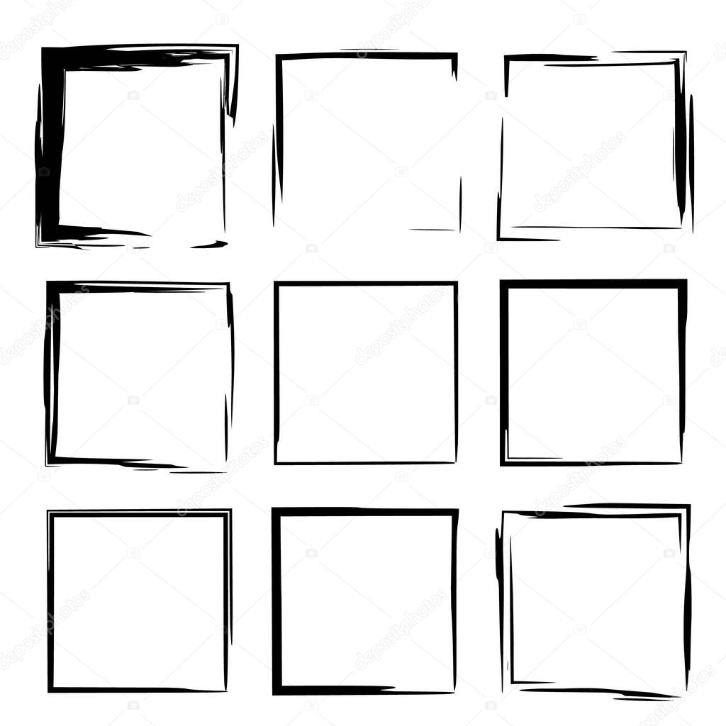 Set of black  frames. Square borders. Vector illustration. 