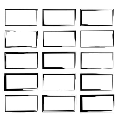 Siyah doğrusal grunge çerçeve kümesi. Boş sınırları topluluğu. Vektör çizim. 