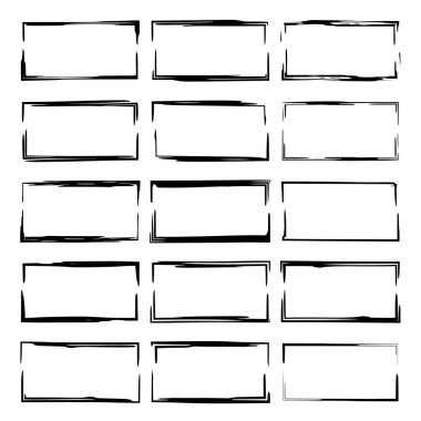 Siyah dikdörtgen grunge çerçeve kümesi. Boş sınırları kare. Vektör çizim. 