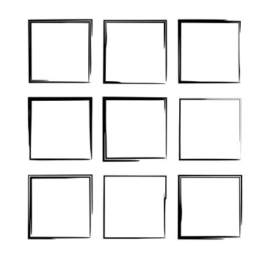 Siyah kare grunge çerçeve kümesi. Geometrik dikdörtgen kenarlık. Vektör çizim. 