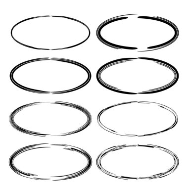 Siyah oval grunge çerçeve kümesi. Boş sınırları. Vektör çizim. 