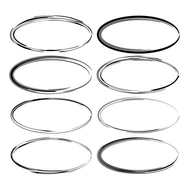 Siyah oval grunge çerçeve kümesi. Boş sınırları. Vektör çizim. 