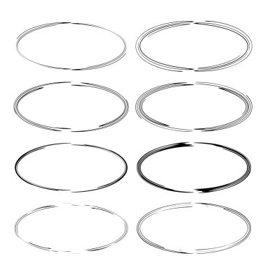 Siyah oval grunge çerçeve kümesi. Boş sınırları. Vektör çizim. 