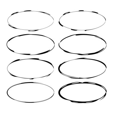 Siyah oval grunge çerçeve kümesi. Boş sınırları. Vektör çizim. 