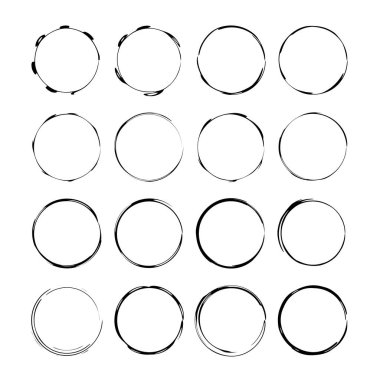 Yuvarlak grunge çerçeve kümesi. Boş sınırları. Vektör çizim. 