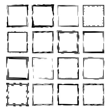 Siyah dikdörtgen grunge çerçeve kümesi. Geometrik boş sınırları. Vektör çizim. 