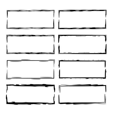 Siyah dikdörtgen grunge çerçeve kümesi. Geometrik boş sınırları. Vektör çizim. 