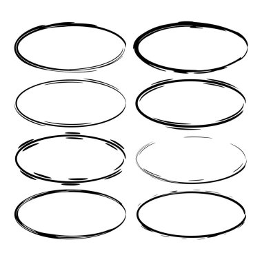 Yuvarlak grunge çerçeve kümesi. Boş sınırları. Vektör çizim. 