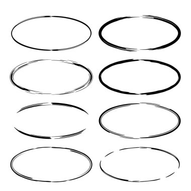Yuvarlak grunge çerçeve kümesi. Boş sınırları. Vektör çizim. 