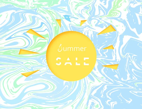 Sommerschlussverkauf Karte Mit Sonnenpapierschnitt Form Und Flüssigem Hintergrund Vorlage Für — Stockvektor