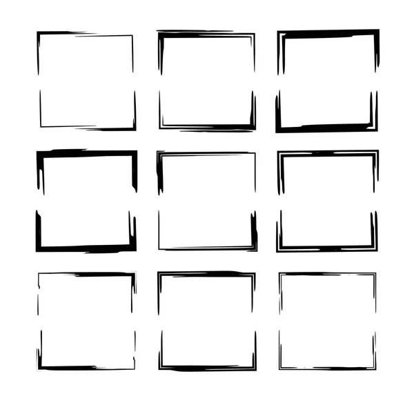 Set Zwart Grunge Frames Collectie Van Gesneden Vierkant Lege Grenzen — Stockvector