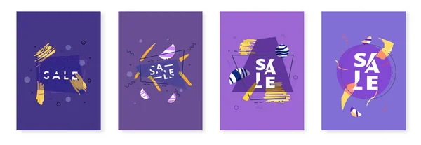 Conjunto Banners Venda Com Composição Geométrica Abstrata Cartões Promoção Com —  Vetores de Stock