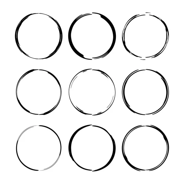 Set Rame Grunge Rotunde Negre Oval Frontiere Goale Ilustrație Vectorială — Vector de stoc