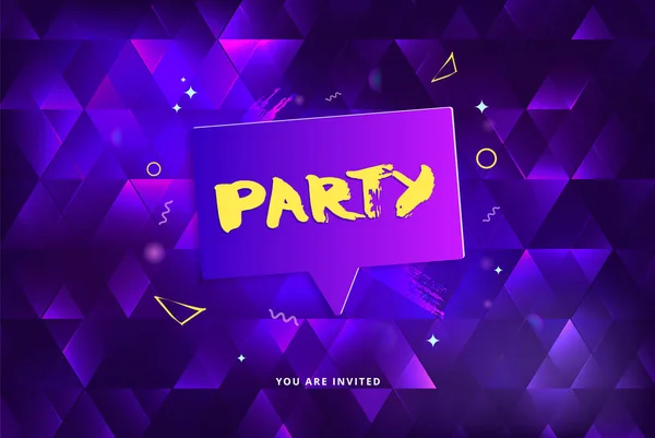 Party Banner Horizontale Violet Flyer Voor Vakantie Ontwerp Met Geometrische — Stockvector