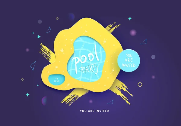 Pool Party Nápis Horizontální Leták Pro Dovolenou Design Prvky Papercut — Stockový vektor