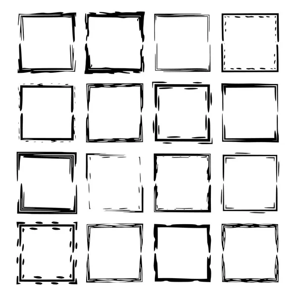 Uppsättning Med Svart Rektangel Grunge Ramar Geometriska Tom Gränser Vektorillustration — Stock vektor