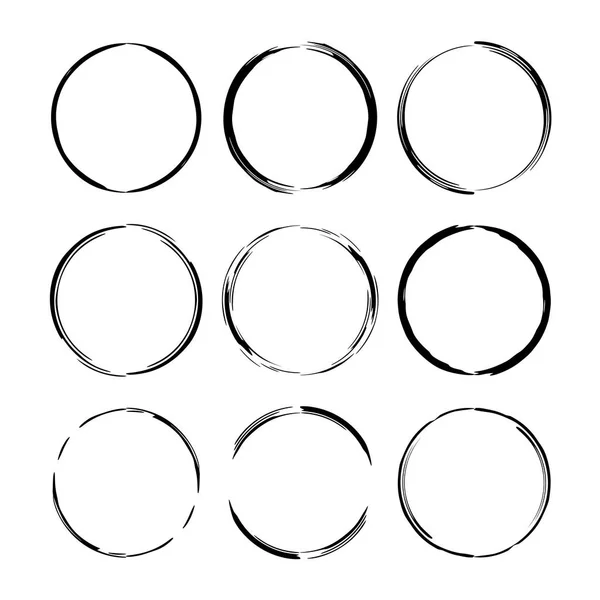 Yuvarlak grunge çerçeve kümesi. Boş sınırları. Vektör çizim. 