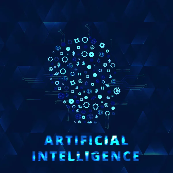 Artificiell Intelligens Banner Med Ansikte Dekoration Och Kreativa Bokstäver Konceptet — Stock vektor