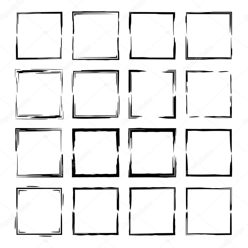 Set of  grunge frames. Geometric empty  borders. Vector illustration. 