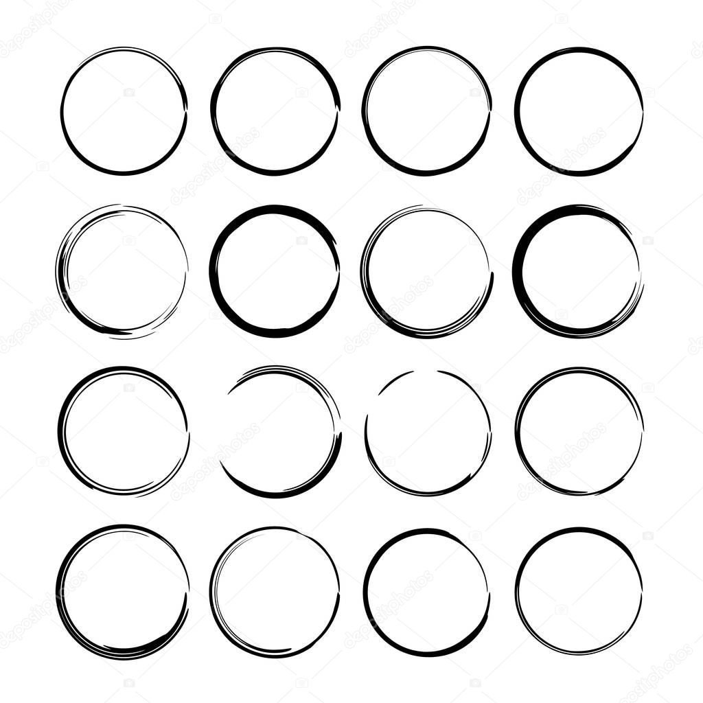 Set of round grunge frames. Empty  borders. Vector illustration. 