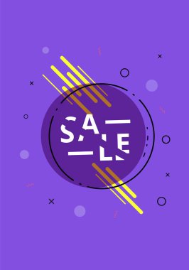 Geometrik soyut kompozisyon ile satış banner. Metin ile promosyon menekşe kartı. Vektör çizim.