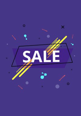 Geometrik soyut kompozisyon ile satış banner. Metin ile promosyon menekşe kartı. Vektör çizim.