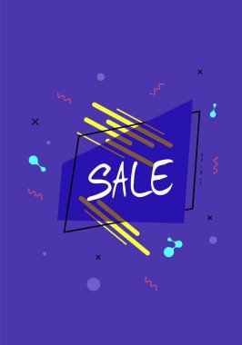 Geometrik soyut kompozisyon ile satış banner. Metin ile promosyon menekşe kartı. Vektör çizim.