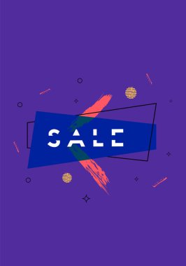 Geometrik soyut kompozisyon ile satış banner. Metin ile promosyon kartı. Dikey afiş reklam tasarımı için. Vektör çizim.