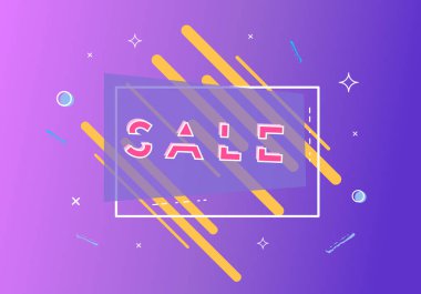 Satılık yatay banner. Terfi geometrik kompozisyon kartı. Vektör çizim.