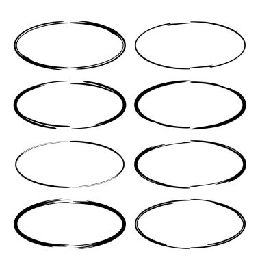 Kit oval boş sınırlarının. Siyah yuvarlak grunge çerçeve kümesi. Vektör çizim. 