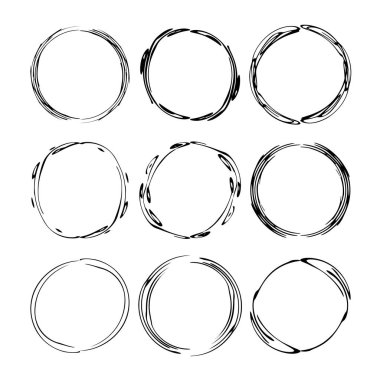 Yuvarlak grunge çerçeve kümesi. Boş circlular sınırlar. Vektör çizim. 