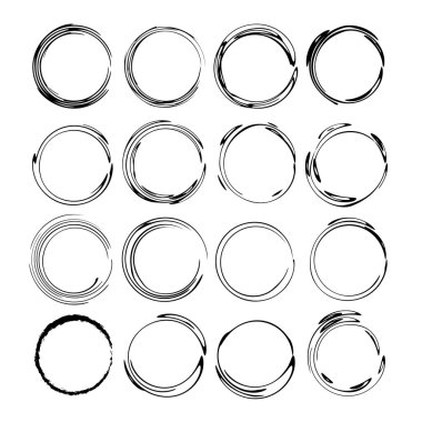 Yuvarlak grunge çerçeve kümesi. Boş circlular sınırlar. Vektör çizim. 