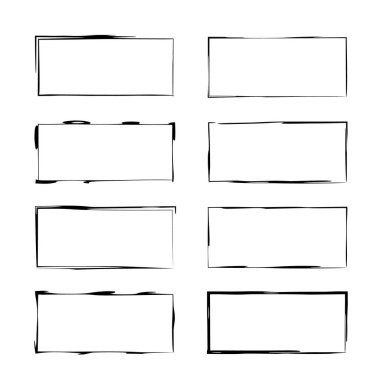 Siyah dikdörtgen grunge çerçeve kümesi. Geometrik boş sınırları. Vektör çizim. 