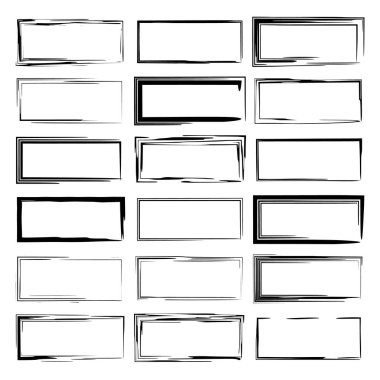 Siyah dikdörtgen grunge çerçeve kümesi. Geometrik boş sınırları. Vektör çizim. 