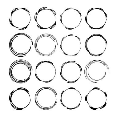 Siyah yuvarlak grunge çerçeve kümesi. Kenarlıklar topluluğu. Vektör çizim. 